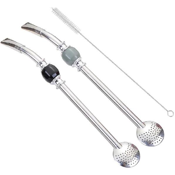 Yerba Mate Bombilla Gourd Drinking Filter Straws 304 Food-Grade Stainless Steel 6.1 inch Long Spoon Bombillas Straws for Mate Tea Set of 3 with
