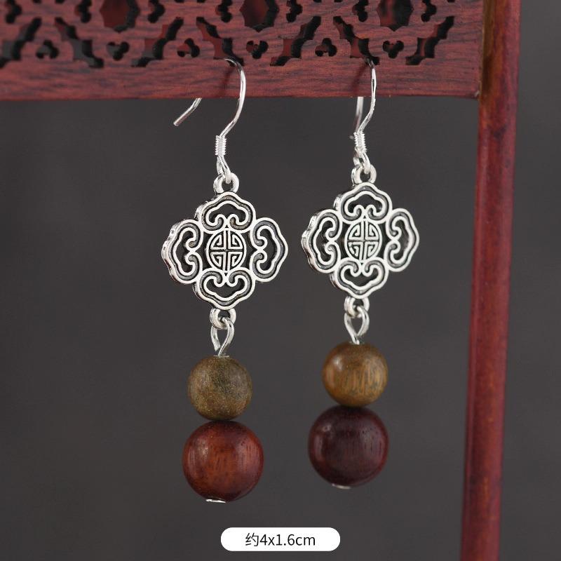 Original Zen Sandalwood Earrings, Retro Literary and Medium Earrings, High-end S925 Silver Hook Earrings for Women