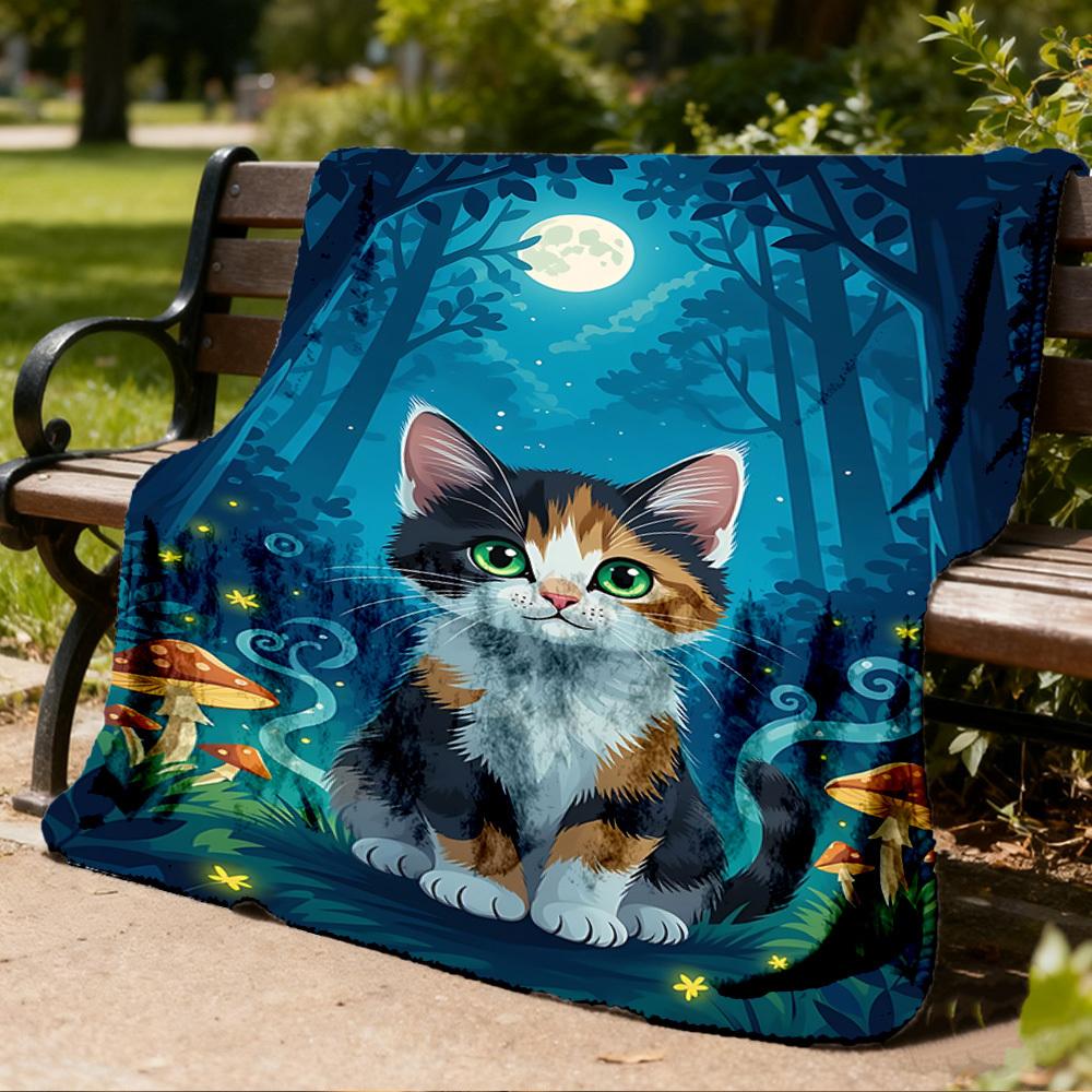 1pc Cat Forest Outdoor Blanket - Soft Flannel Cozy for Travel & Camping - All-Season Warm Bed Cover, Machine Washable Yy251229089