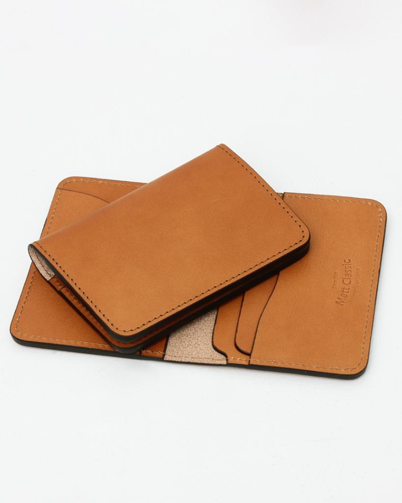 Matt Folding Full Grain Leather Business Card Holder Light Brown