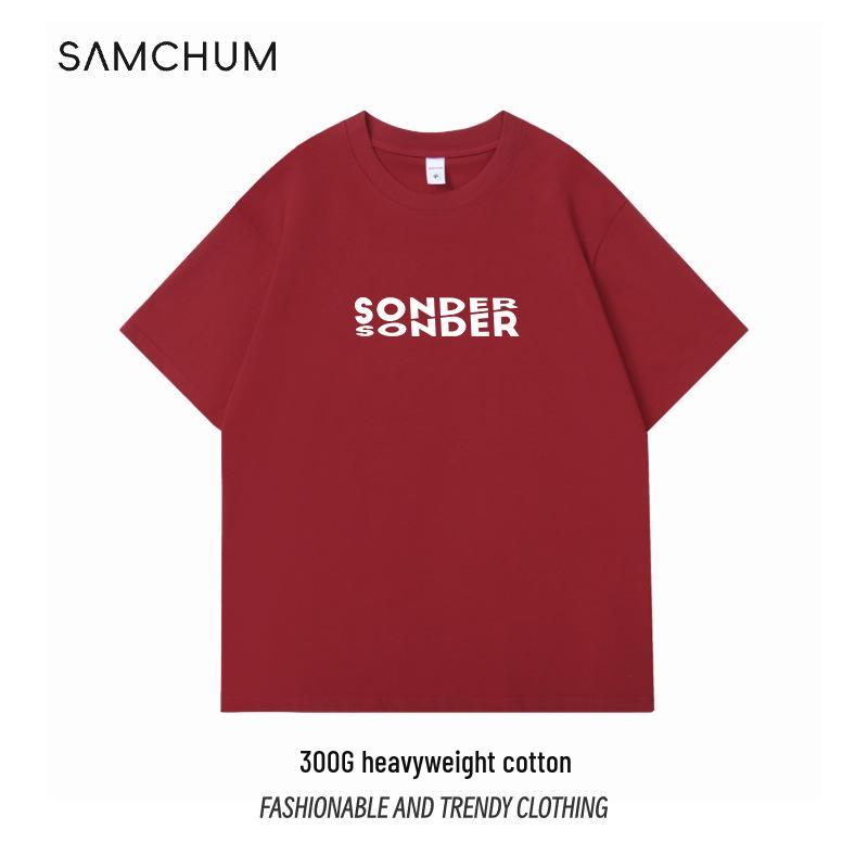 

Мужская американская футболка из тяжелого хлопка 300 г, из чистого хлопка, двойной пряжи, с коротким рукавом XL вино красного