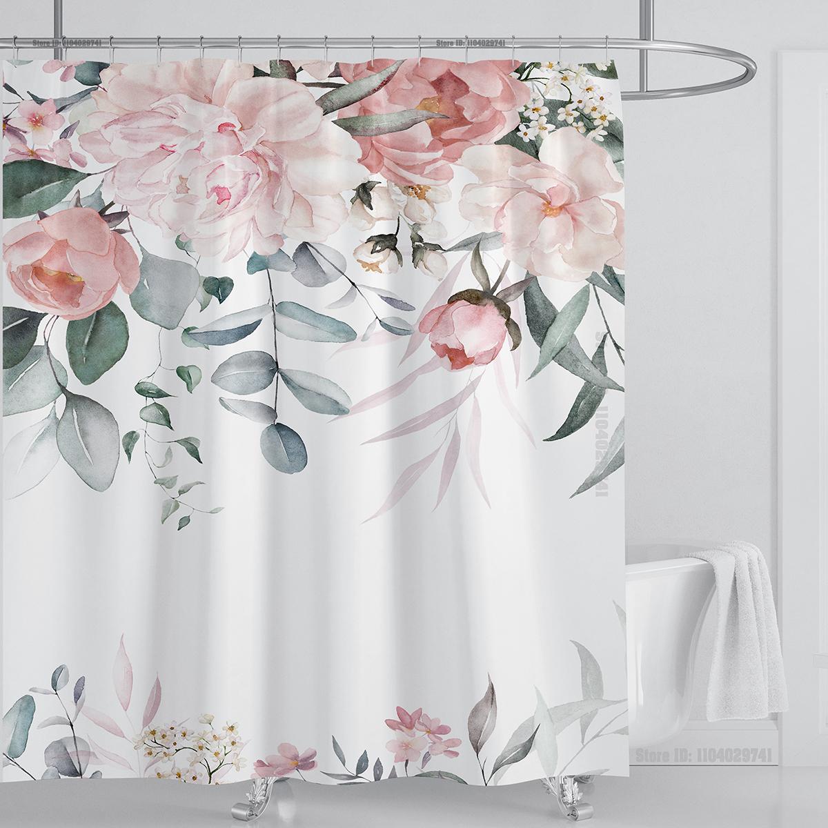 

Акварельные листья на верхнем растении с цветочной ванной комнатой, зелень, листовая декорация, акварельная ботаническая шторка для душа с крючками W90xH180cm