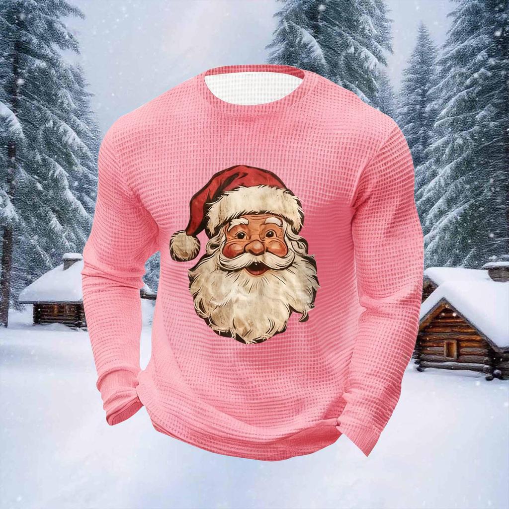 Pánské vánoční topy s kulatým výstřihem a dlouhým rukávem Pánské sportovní topy ve velkých velikostech s ležérním kulatým výstřihem
