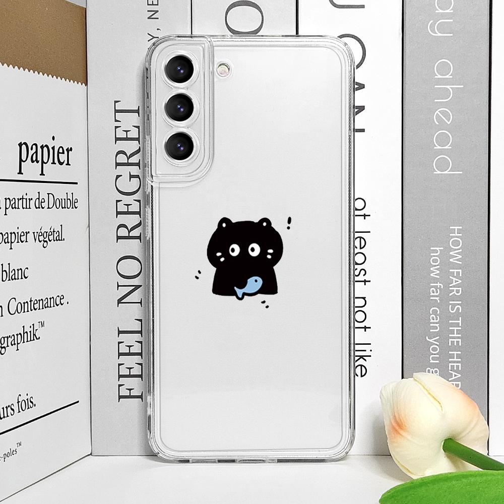 Funny Cartoon Cat Fish Couple Paired Phone Case for Samsung Galaxy S25 Ultra S24 S23 S22 S21 S20 Plus FE A55 5G Clear Soft Cover