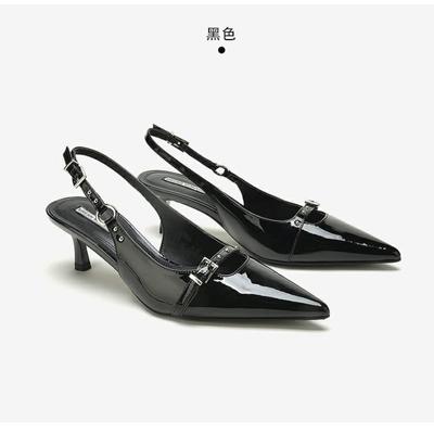 Moda Nowe Letnie Damskie Buty Sukienka Szpiczaste Sandały Klamra Slingback Średnie Obcasy Pompy Lakierowana Skóra Wsuwane Zapatos Mujer