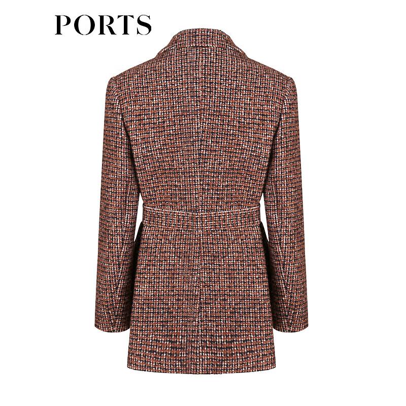 PORTS Women's Elegant Plaid Long Sleeve Short Coat