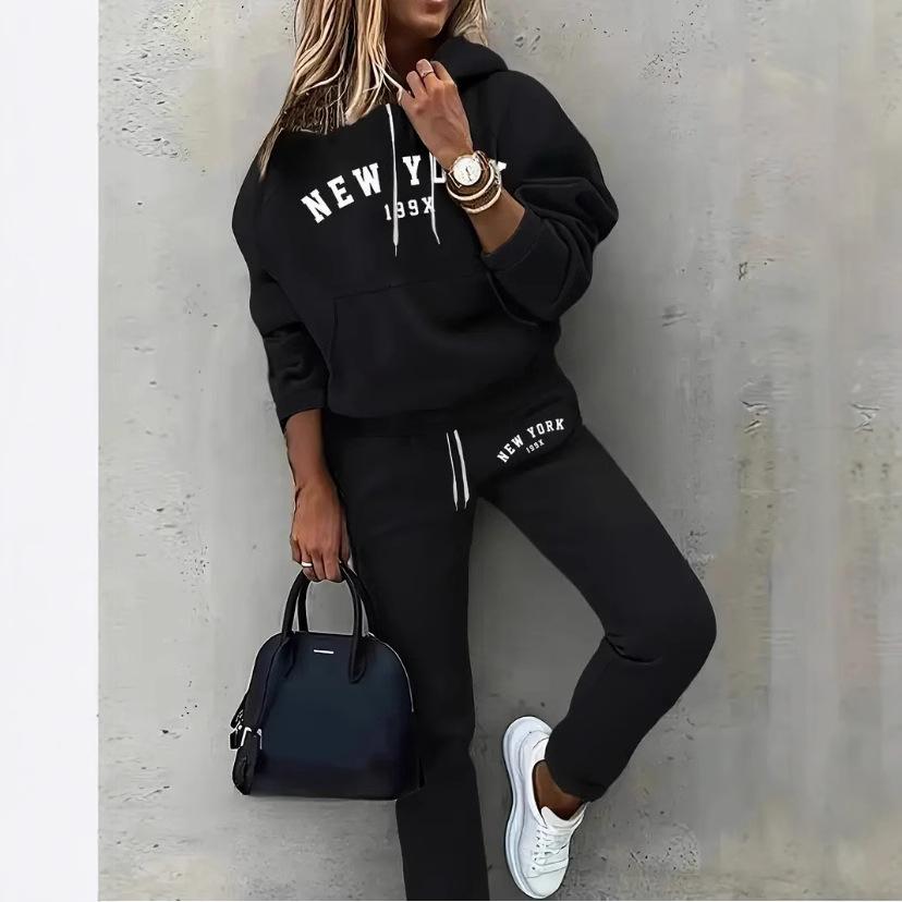 

2025 Autumn/Winter New Long Sleeve Sports Set Printed S чёрный