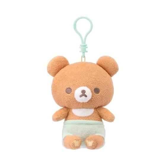 Agatsuma Rilakkuma Baby Mini Plush Holder - Chairoikoguma, Bib, Towel Fabric, Beads, Bell, with Holder