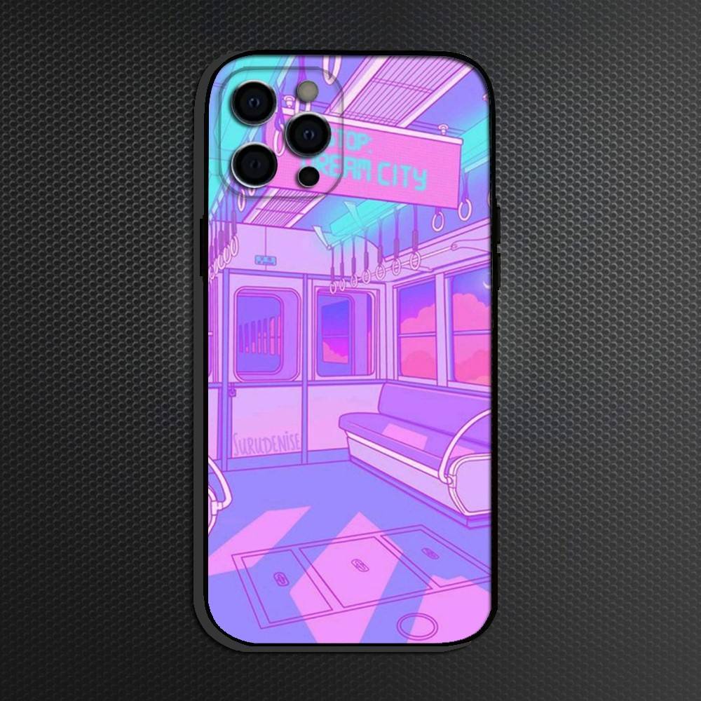 Vaporwave Phone Case For iPhone 16,15,14,13,12,11 Plus,Pro Max, Others Soft Black Cover
