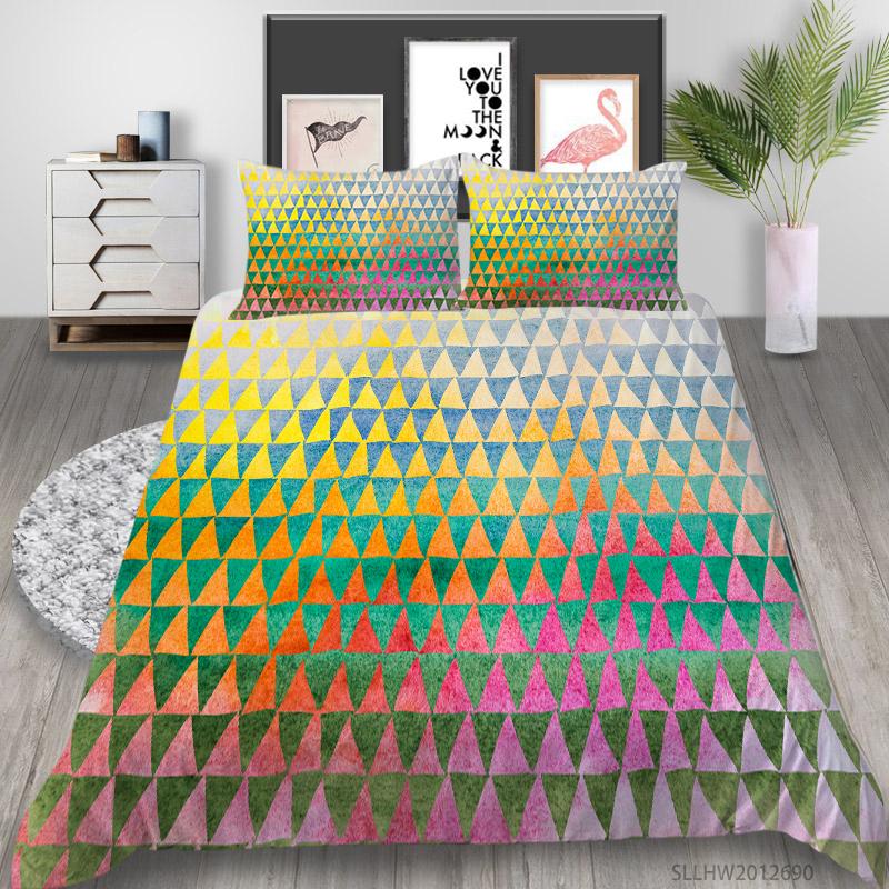 3D-Farbmuster-Grafikdruck-Bettwäsche, Einzelbett, Doppelbett, volle Größe, Vintage-Muster, Kissenbezug und Bettbezug, 2 oder 3 bequeme Heimdekoration