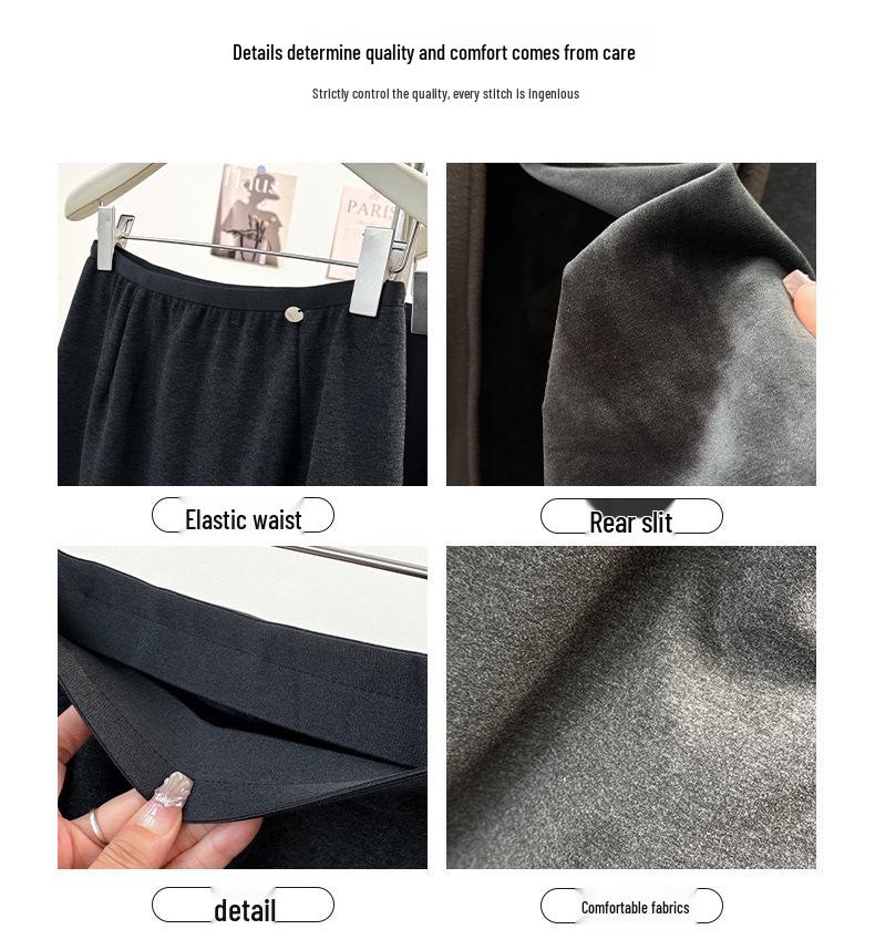 Korean Style Elastic Waist Sports Skirt - Back Slit, High Waist, Thick Woolen for Autumn/Winter
