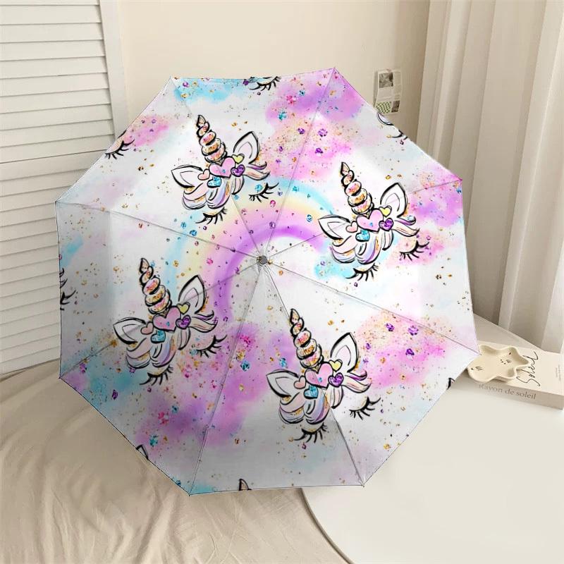 

1PC Unicorn Rainbow Umbrella-8-Rib Reinforced Portable Folding Travel Suitable for All Seasons Outdoor Daily Use-Z0468