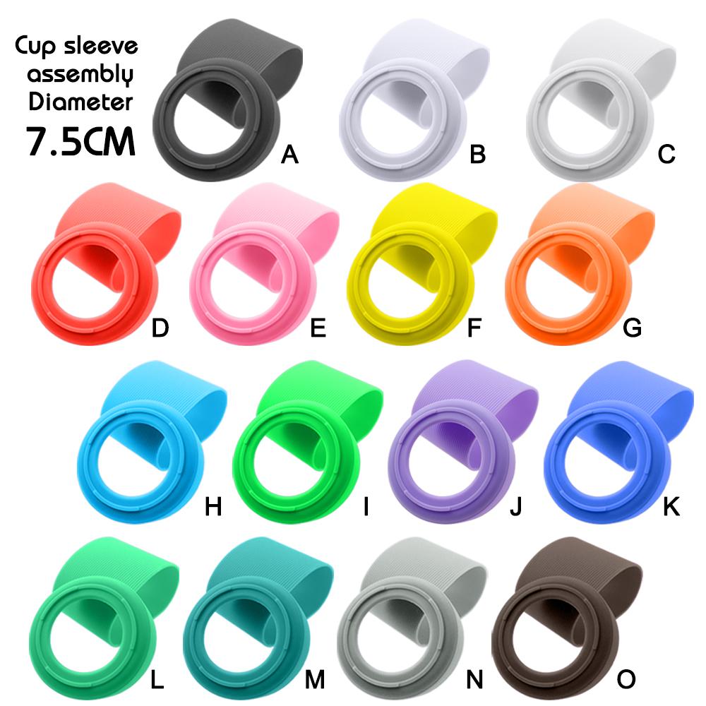 2Pc/Set 7.5cm 15 Colour Threaded Soft Silicone Cup Sleeve And Bottom Suit Heat Insulated Anti Slip Good Toughnes Odorless