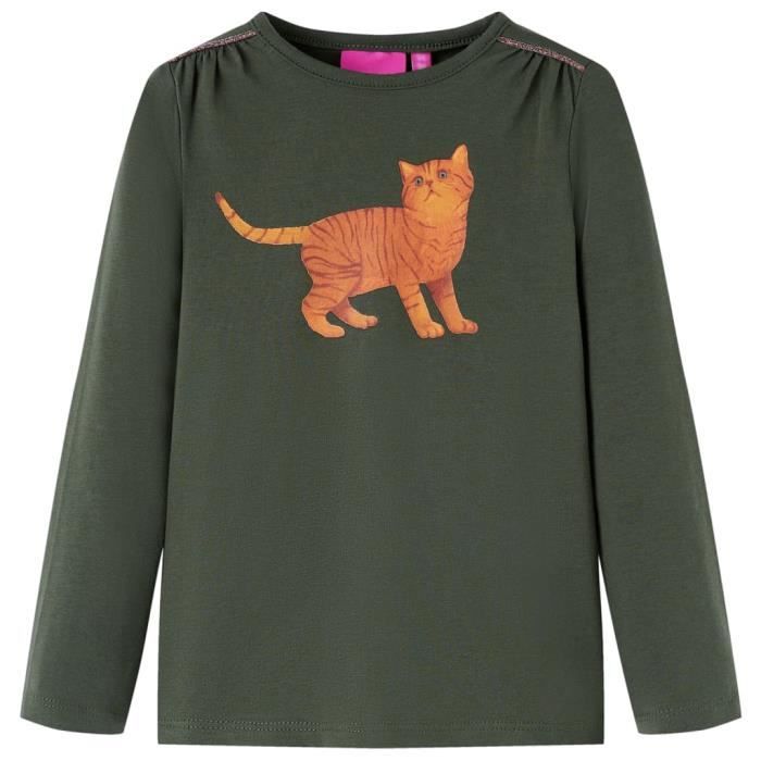T-shirt enfants à manches longues imprimé chat 2 couleurs et 5 dimensions disponibles