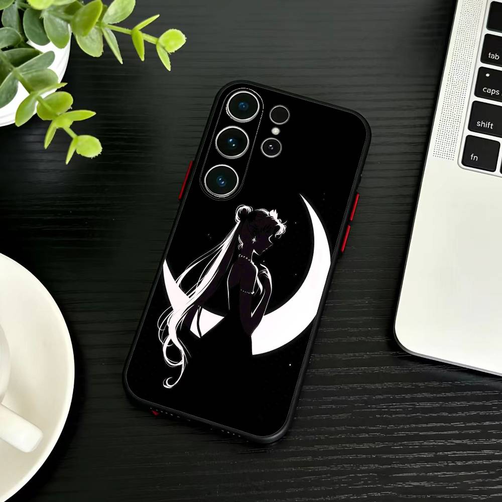 Cartoon S-Sailor M-Moon Phone Case For Samsung S26,S25,S24,S23,S22,S30,S21,Ultra,Plus,FE 5G Black Soft Cover