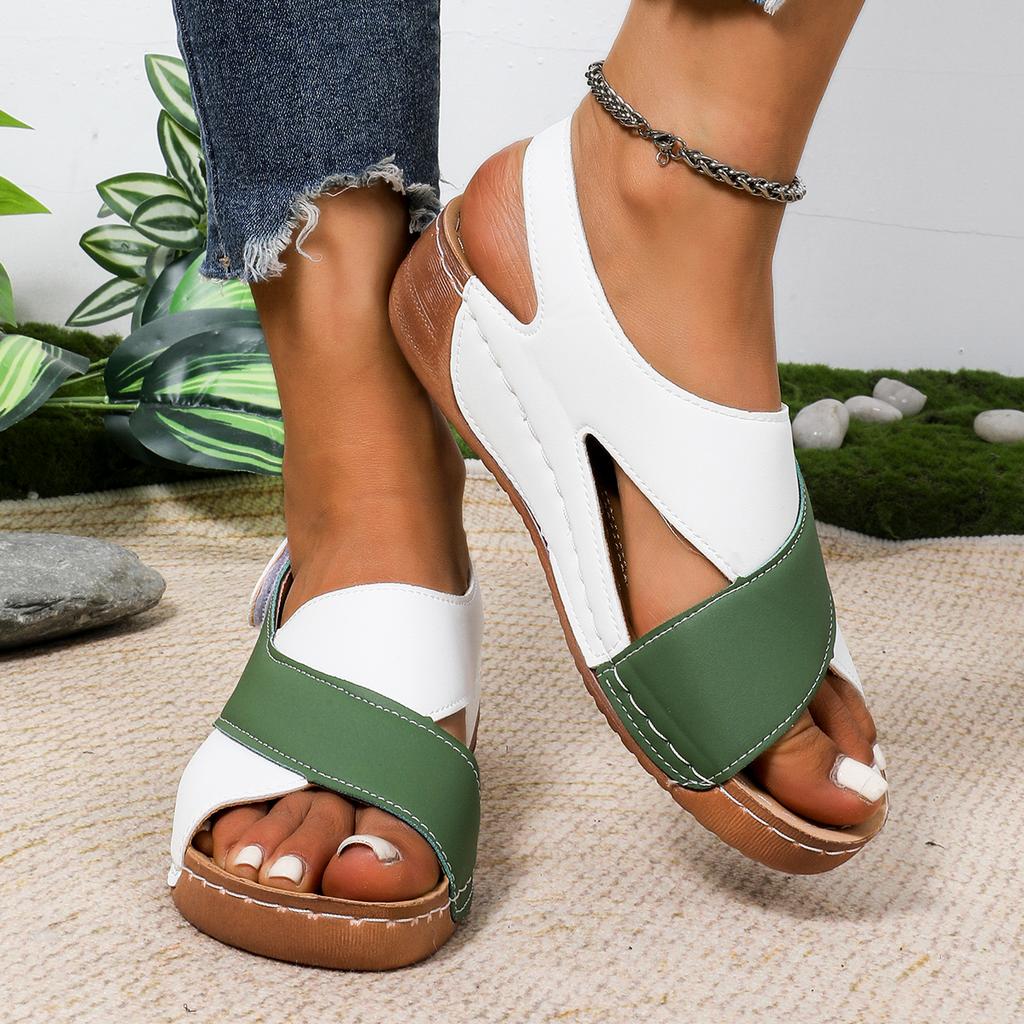 New Women's Contrast Color Wedge Sandals Summer Peep Toe Non Slip Beach Shoes Woman Comfortable Platform Roman Sandalia