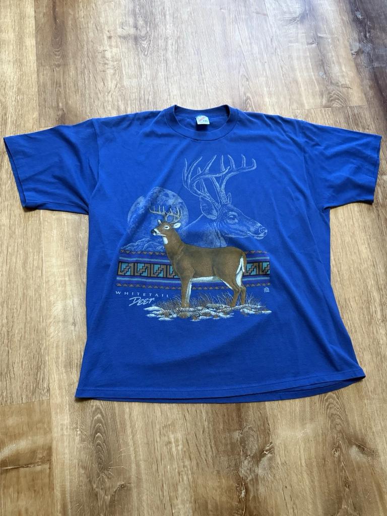 Vintage 90s Deer Nature Native Single Stitch TT-Shirt Big Print Mens 2XL