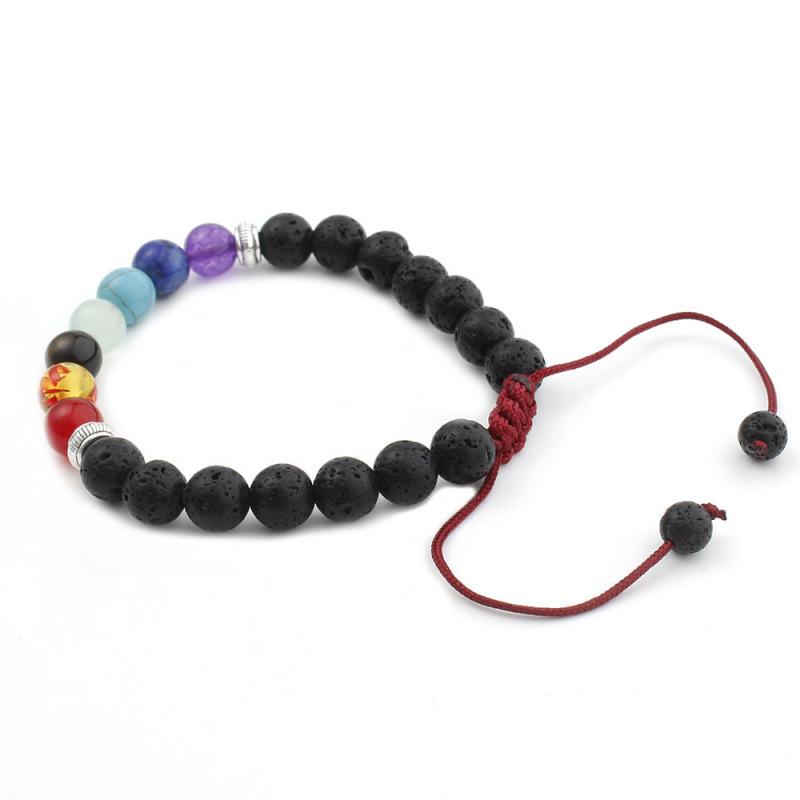 Seven Chakra Volcanic Stone Bead Bracelet: European-American Yoga Jewelry