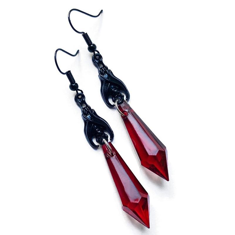 Black Bat Earrings With Red Teardrop Beads, Earrings, Gothic Jewelry,