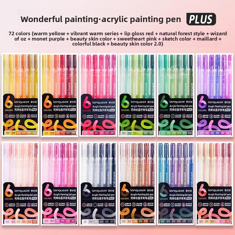 LANGUO 90/6 Colors Glitter Acrylic Painting Gel Pen Set 1.0mm Large Capacity Writing Pen Stationery Office School Supplies