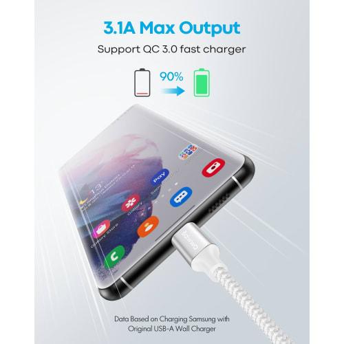 Kabel USB typu C Bílý [3m sada 2 ks] Baiwwa USB-A až USB-C kabel pro rychlé nabíjení Kabel typu C Vysokorychlostní ??Přenos dat iPhone 16 15 Pro Plus, Galaxy