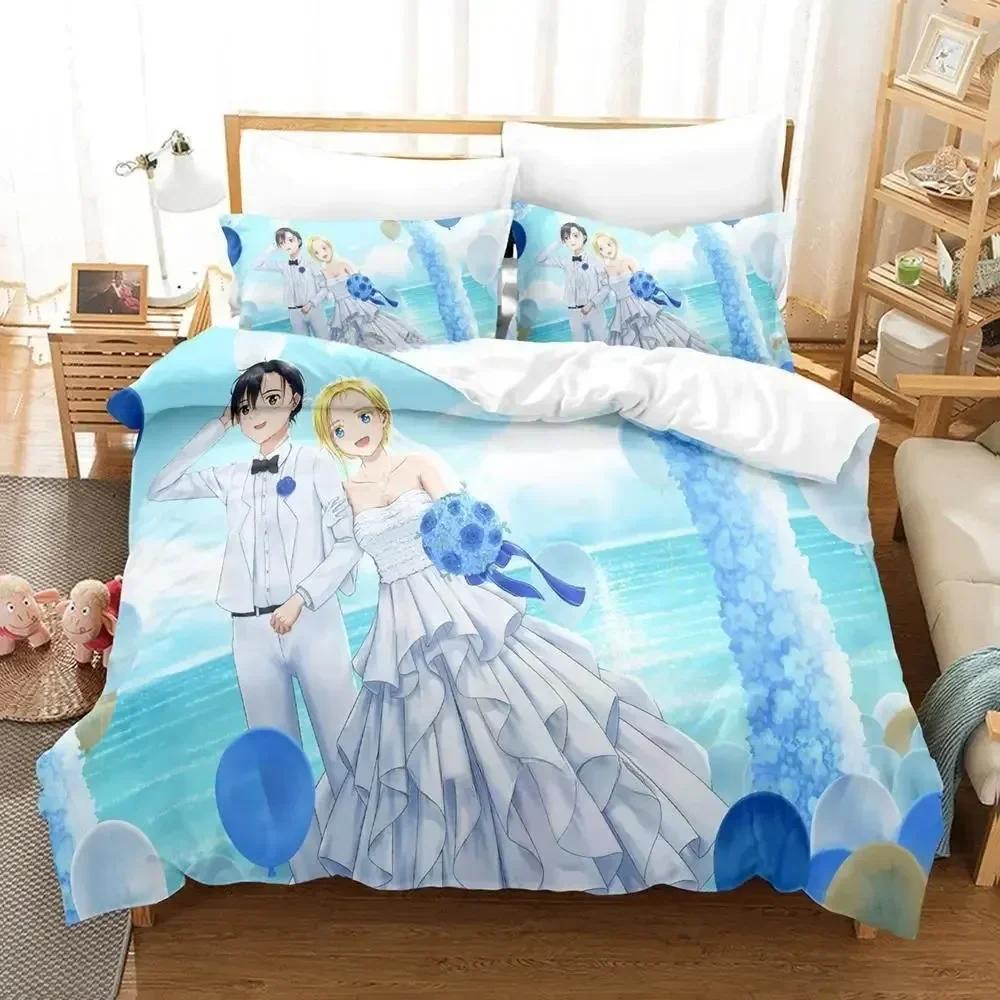 New Summer Time Rendering Bedding Set Cartoon Three-piece Set Adult Kid Bedroom Duvet Cover Sets 3D Kawaii Girls Twin Set