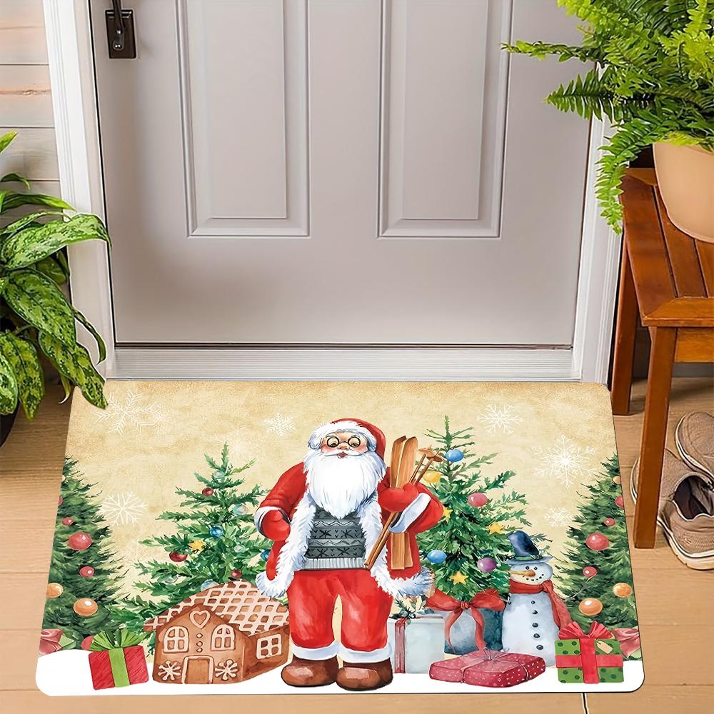Winter Christmas Print Welcome Doormat Non-Slip Machine Washable Carpet For Living Room Bedroom Bathroom Kitchen Laundry Rug