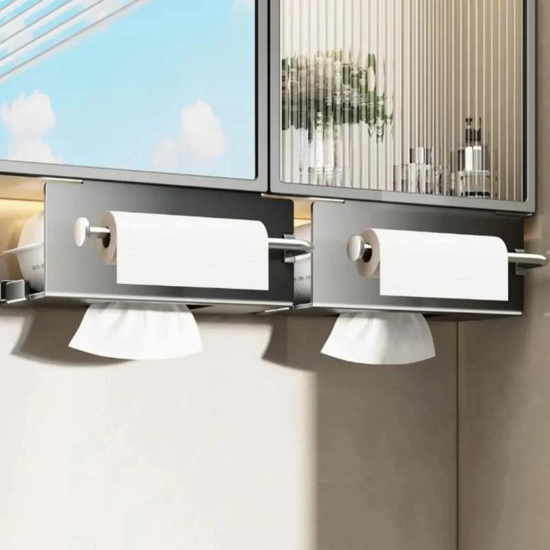 Carbon Steel Paper Towel Holder, No Drill Under Cabinet Organizer Rack for Kitchen, Wall Mounted Bathroom Storage Rack