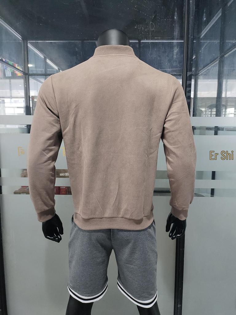 European and American Men's Suede Zipper Stand Collar Jacket for Spring and Autumn
