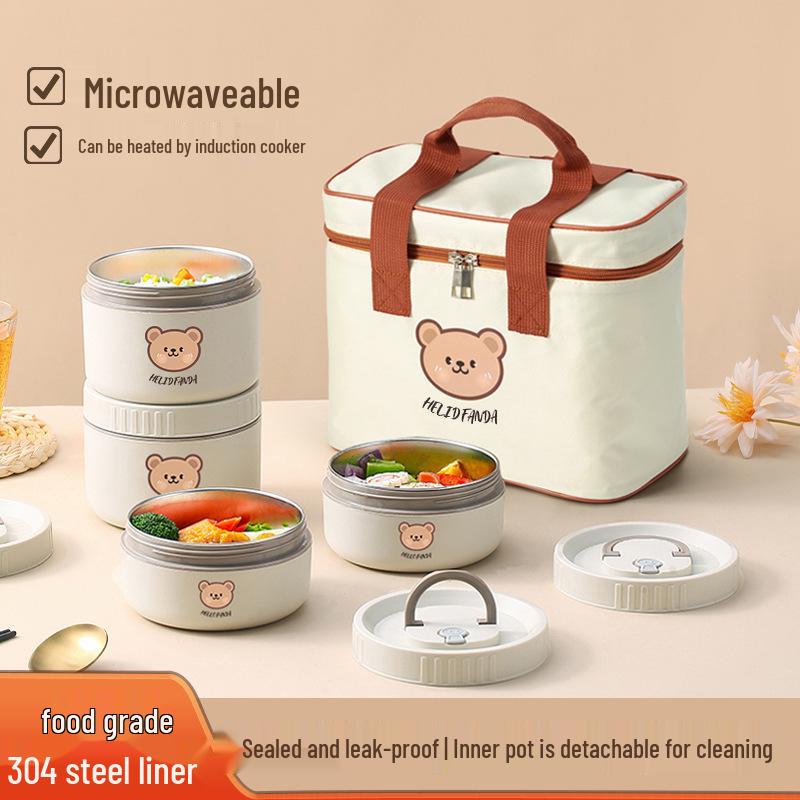 Stainless Steel Insulated Lunch Box & Soup Bowl - Microwave Safe Cartoon Bento for Office Workers