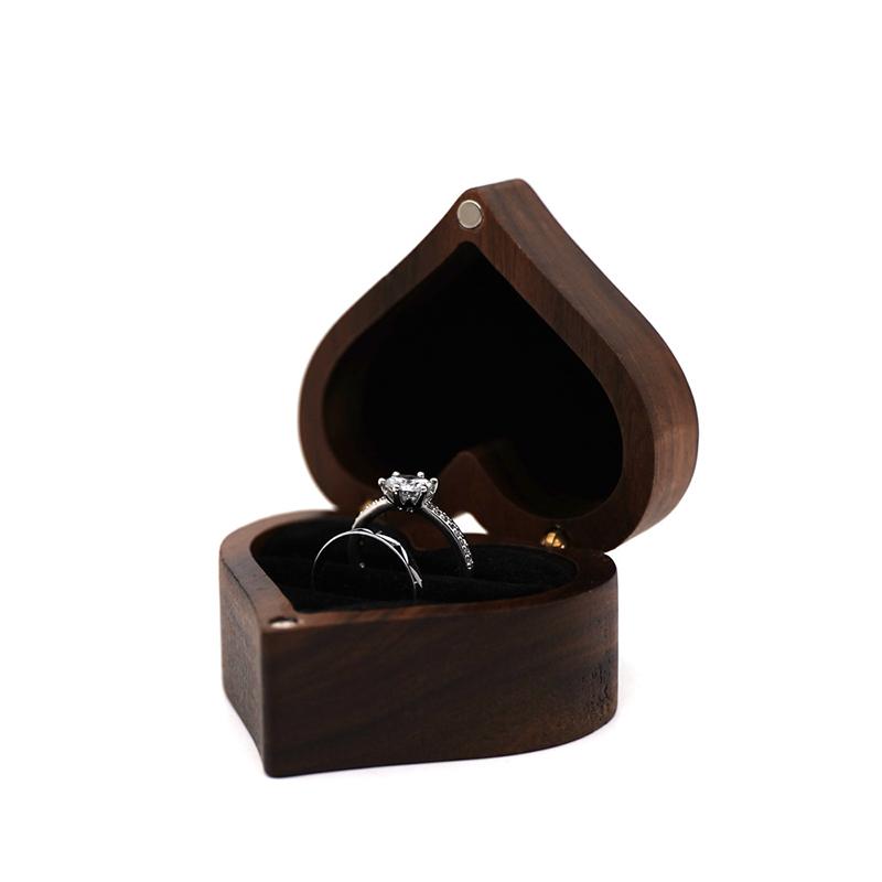 Boîte à bagues en bois de noyer en forme de cœur, support pour bague de fiançailles, boîte de rangement pour bijoux, sans bague
