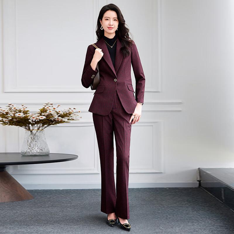 Tluoman Women's Plaid Business Suit Set