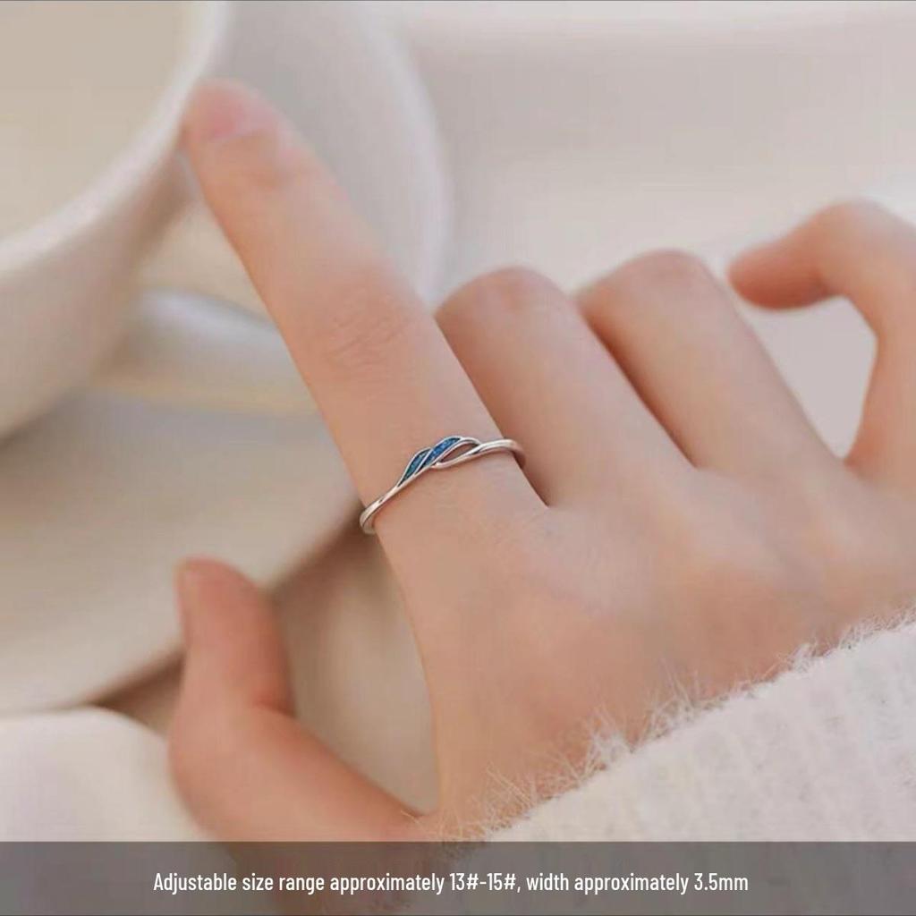 Women's High-End 925 Sterling Silver Blue Ocean Open Ring