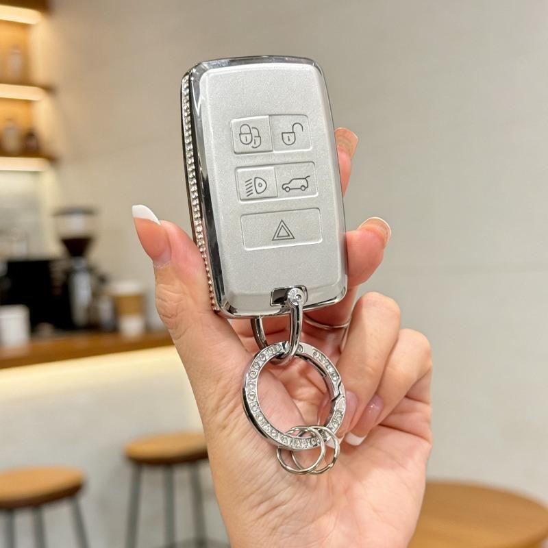 [ Side Diamonds ] 4 Buttons TPU Car Key Case Cover Shell Fob for Jaguar XE XF F-PACE & Land Rover Range Rover Evoque Discovery S