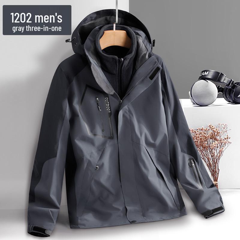 Unisex Water-Repellent 3-in-1 Jacket with Detachable Layers, Velvet Lining, Windproof & Waterproof for Autumn/Winter.