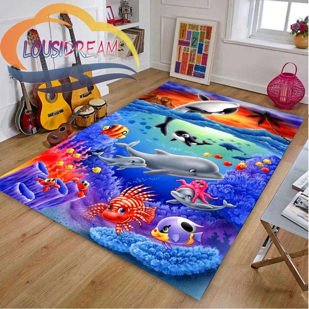 Sea Animal World Koberec Delphinidae Koberec Oceanic Delfíni Obývací pokoj Ložnice Velká plocha Měkká 3D módní dekorace Mat