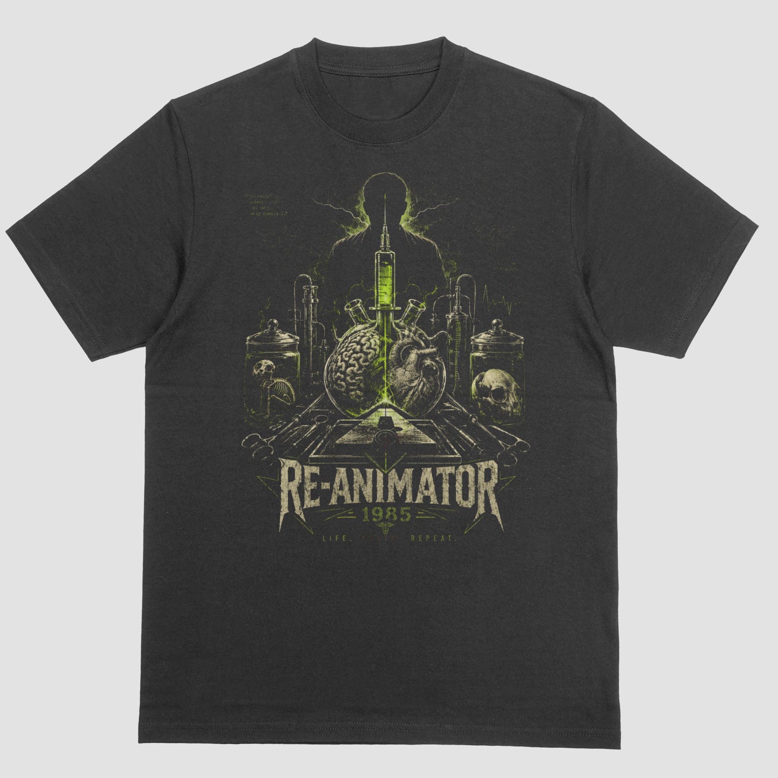 Re-Animator Distressed Acid Washed Black T-Shirt Cult Horror Tee 4XL