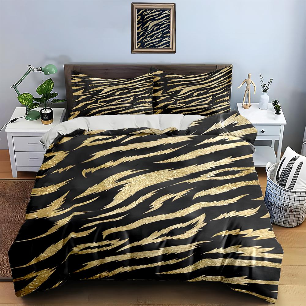 Golden Tiger Stripes Bedding Duvet Cover Sets Duvet Covers Pillowcases Gifts (1 * Duvet Cover 2 * Pillowcases, Without Duvet Insert)