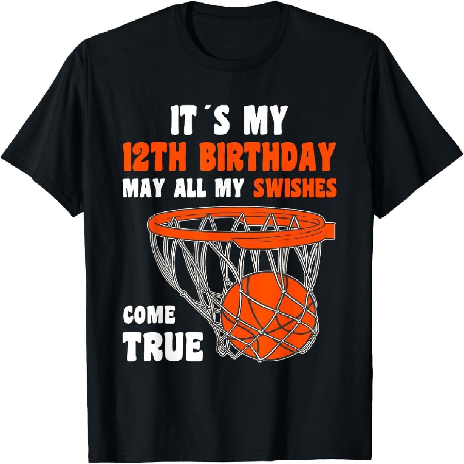 12 Year Old Happy 12th Birthday Basketball 12th Birthday T-Shirt S