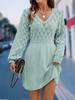 Scale Pattern 3D Knitted Dress New V-Neck Beach Dress A-Line Long Sleeve Dress