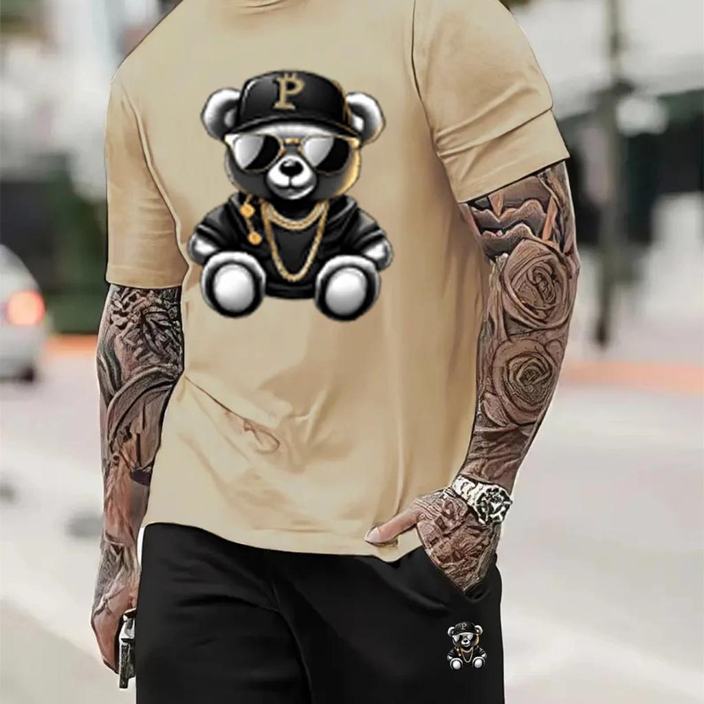 Men's Short-sleeved Shorts Summer Suit Men's T-shirt Trend Printing Round Neck Men's Suit with Sports Two-piece Men's Suit