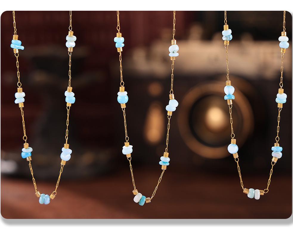 Qiong Yao Tianhe Stone Layered Clavicle Necklace: Light Luxury Double-Layer Stainless Steel Blade Chain for Women