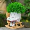 Rocking Chair Flower Pot Smile Face Planter Tabletop Succulents Planter Resin Cartoon Head Flower Pot for Indoor Outdoor Plants