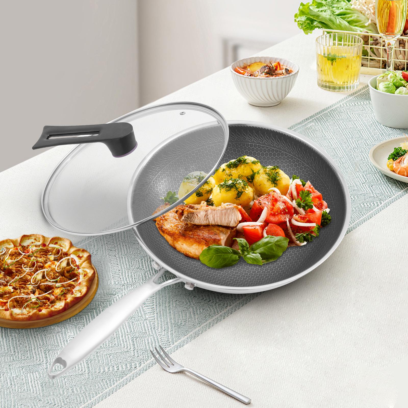 

32/36cm Stainless Steel Honeycomb Wok,Black Round Cooking Frying Pan for Hotels,Restaurants