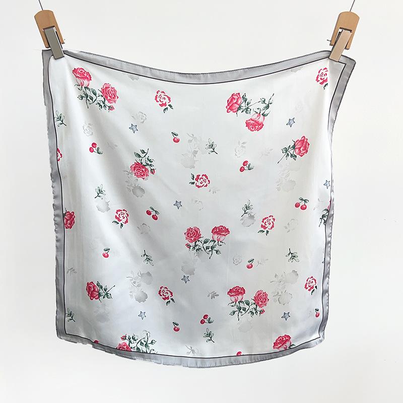 1116 Spring and Summer New Small Fresh Literary Flower Square Scarf Silk Scarf Women's Ins Imitation Silk Versatile Silk Scarf Headscarf