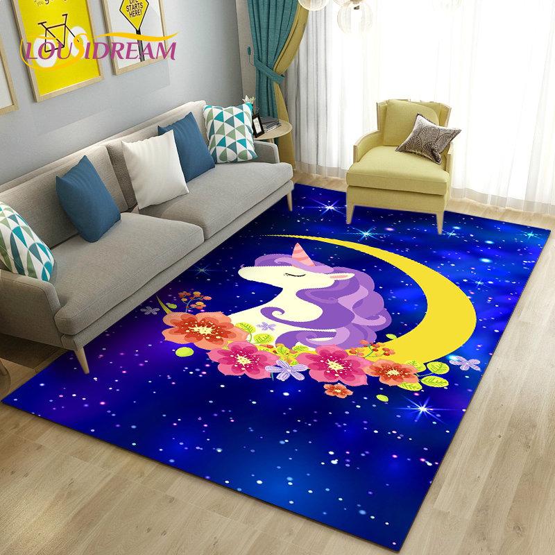 3D Cartoon Leuke Eenhoorn Gebied Tapijt, Tapijt Tapijt voor Woonkamer Slaapkamer Bank Deurmat Keuken Decoratie, Kind Speel Antislip Vloermat