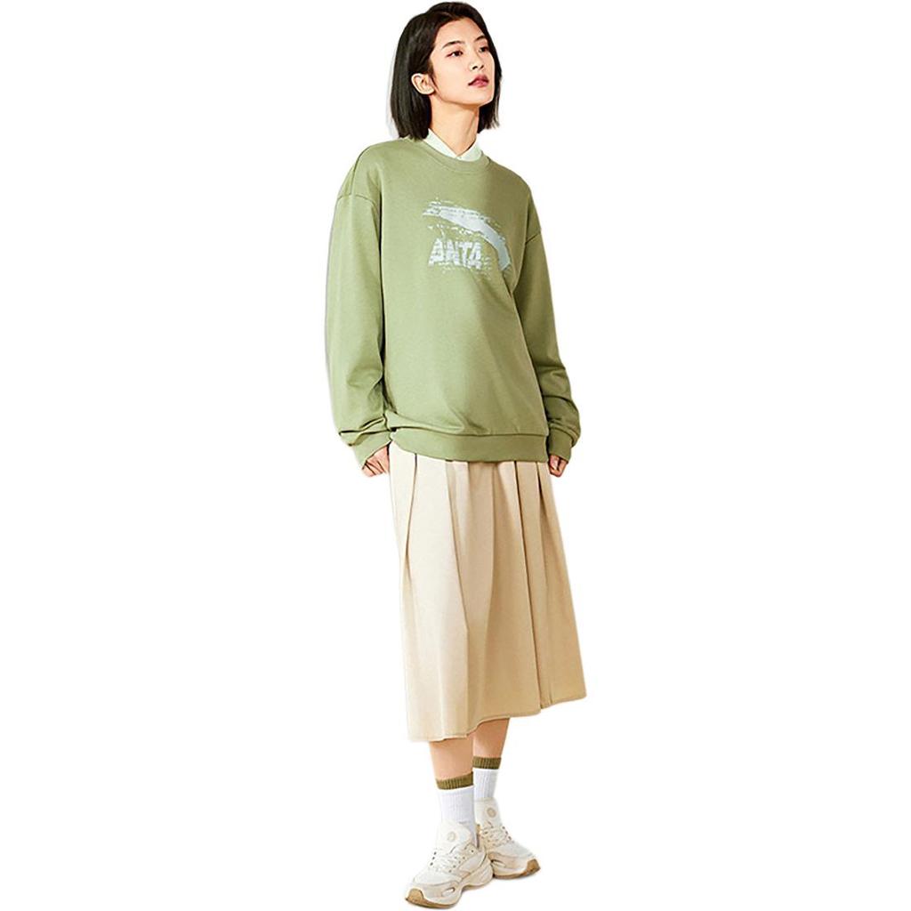 Anta Lifestyle Series Logo Pullover Round Neck Loose Sweatshirt Unisex sweatshirt Gray-Green 952438702-8