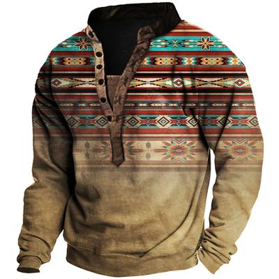 New Men's National Printing Henry Collar Cock Shirt Sweater Top Spot