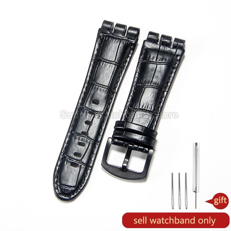 For Swatch YOS440 449  447 Large Men's Watchband Gear Shaped Concave Convex Interface Genuine Leather Watch Accessories 23mm