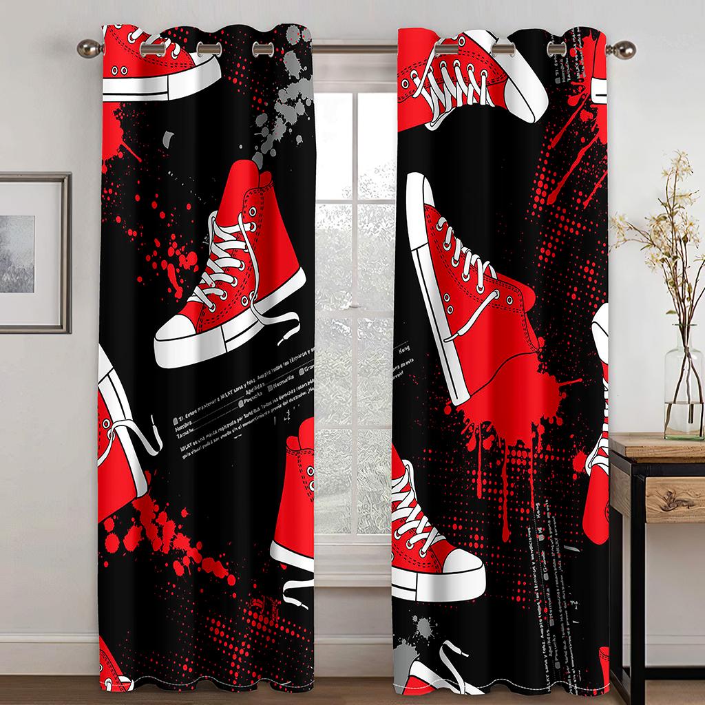 Digital print sneaker pattern sports wind curtain living room balcony home decoration curtain fabric two pieces